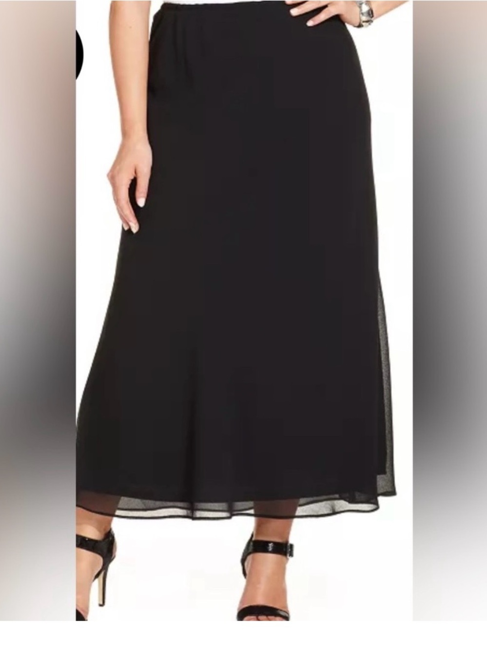 Formal Evening Maxi Black Skirt Taffeta w/Sheer Overlay Romantic Size 16 NWT